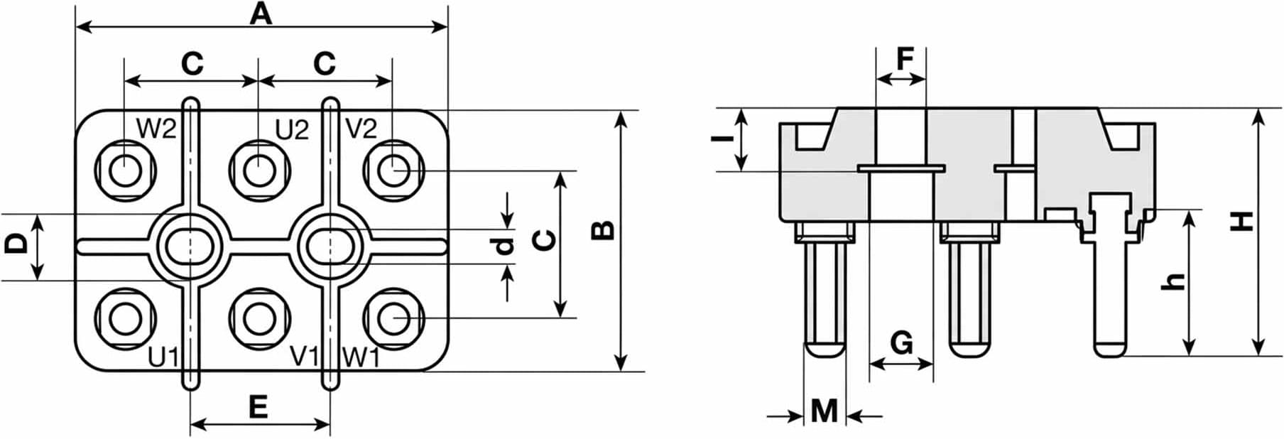 Disegno tecnico morsettiera F.Q. base quadra